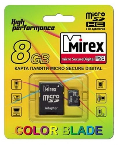 Карта памяти Mirex microSDHC Class 4 + SD adapter (8 Gb)