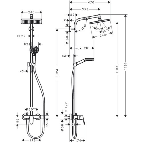 Душевая система Hansgrohe Crometta E 240 1jet Showerpipe [27284000], фото 2