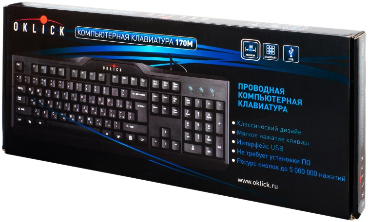 Клавиатура Oklick 170 M Black USB, фото 3