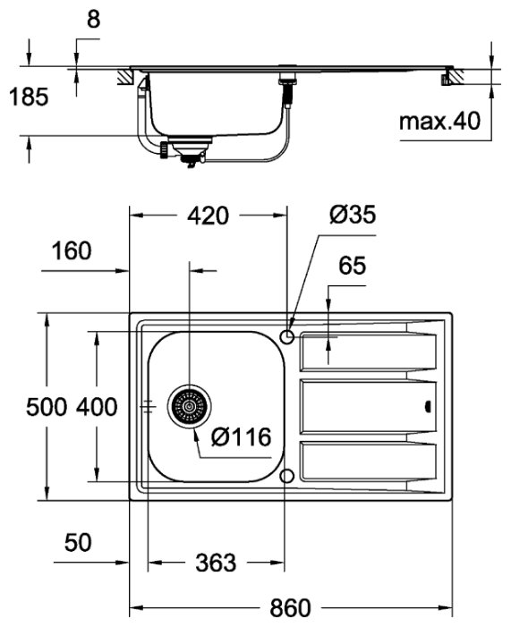 Кухонная мойка Grohe K400 31566SD0, фото 2
