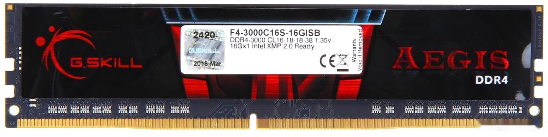 Оперативная память G.SKILL Aegis 16GB DDR4 PC4-24000 F4-3000C16S-16GISB, фото 2