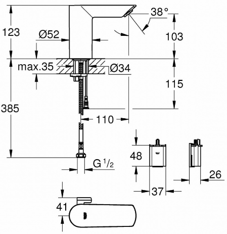 Смеситель Grohe Bau Cosmopolitan E 36451000 для раковины, фото 5