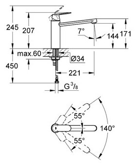 Смеситель Grohe Eurosmart Cosmopolitan 30193DC0, фото 2