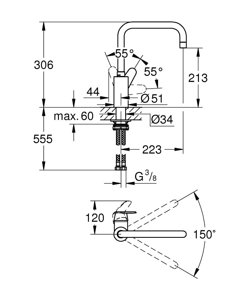 Смеситель Grohe Eurodisc Cosmopolitan DN 15, фото 2