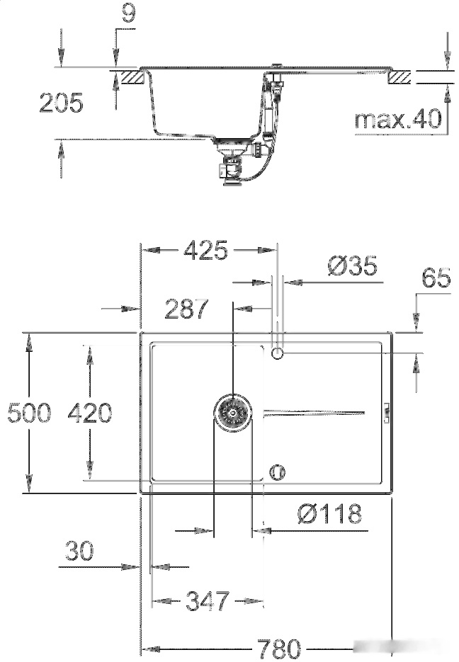Кухонная мойка Grohe K400 50-C 78/50 1.0 31639AP0 (черный гранит), фото 3