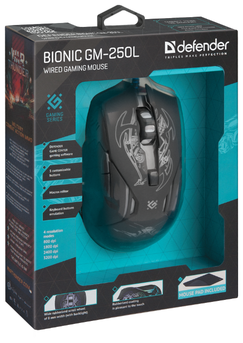 Мышь Defender Bionic GM-250L Black USB, фото 6