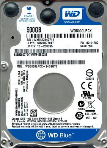 Жесткий диск Western Digital 500GB (WD5000LPCX-24C6HT0)