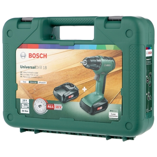 Аккумуляторная дрель-шуруповерт Bosch UniversalDrill 18 1.5Ач х2 кейс 30 Н·м, фото 4