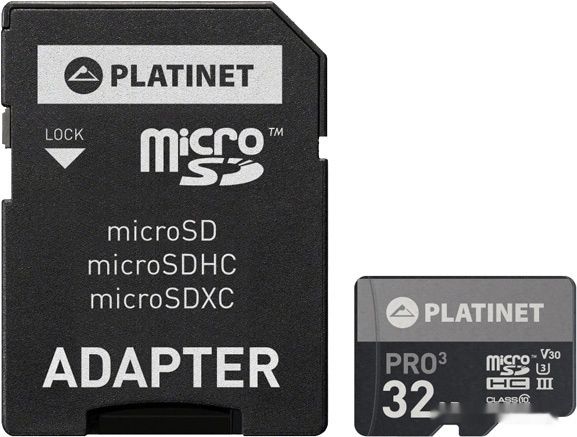 Карта памяти Platinet PMMSD32UIII 32GB + адаптер