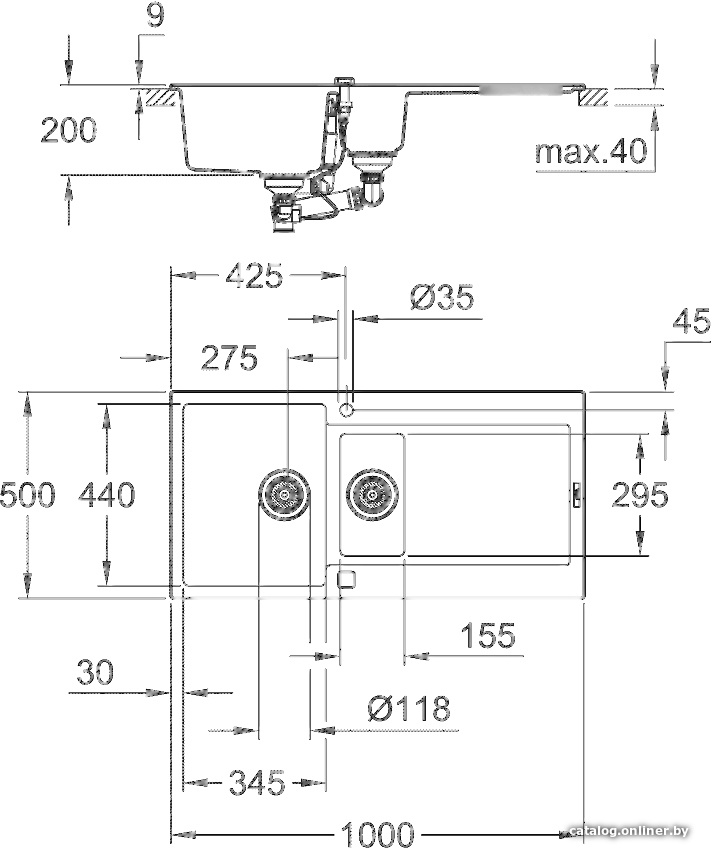 Кухонная мойка Grohe K500 60-C 100/50 1.5 31646AP0 (черный гранит), фото 2