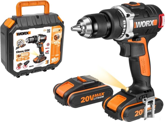 Дрель-шуруповерт Worx BL WX175 (с 2-мя АКБ, кейс), фото 1