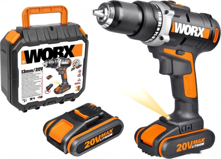 Дрель-шуруповерт Worx WX183.1 (с 2-мя АКБ, кейс), фото 1