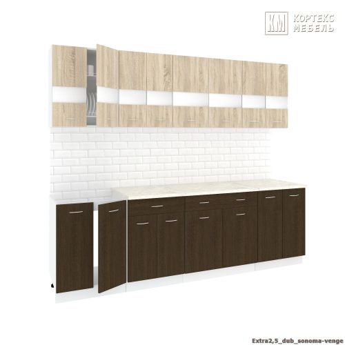 Готовая кухня Кортекс-мебель Корнелия Экстра 2.5м (дуб сонома/венге/мадрид)