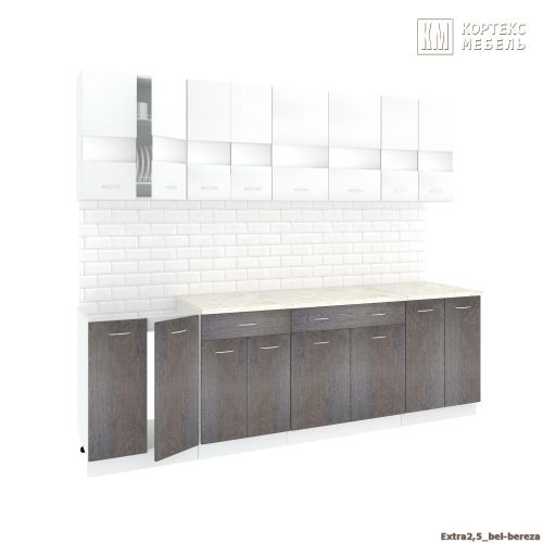 Готовая кухня Кортекс-мебель Корнелия Экстра 2.5м (белый/береза/мадрид)