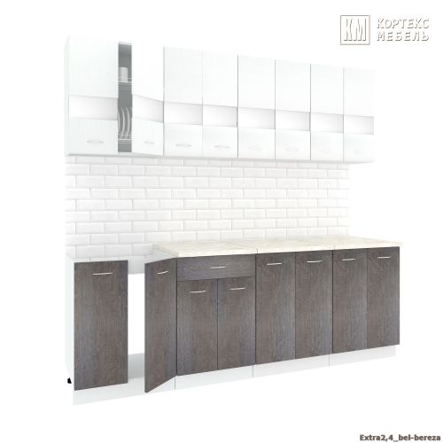 Готовая кухня Кортекс-мебель Корнелия Экстра 2.4м (белый/береза/мадрид)