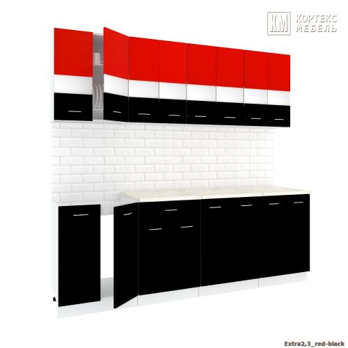 Готовая кухня Кортекс-мебель Корнелия Экстра 2.3м (красный/черный/королевский опал)
