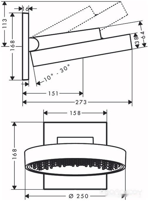 Верхний душ Hansgrohe Rainfinity 250 1jet 26226000, фото 2