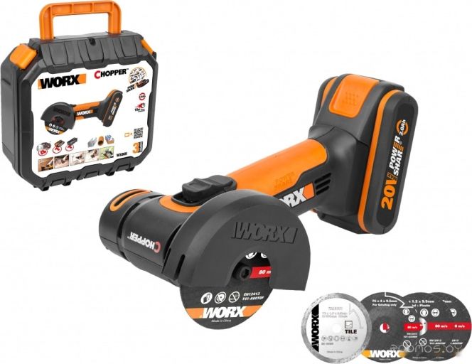 Угловая шлифмашина Worx WX801 (с 1-им АКБ, кейс), фото 1
