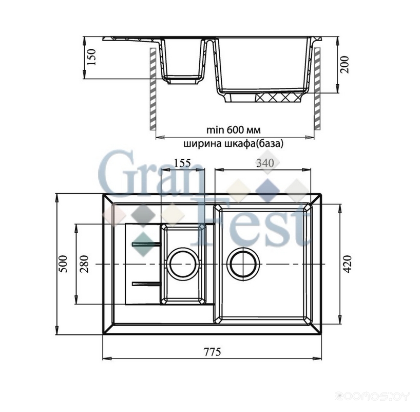 Кухонная мойка GranFest Quadro GF-Q775KL, фото 3