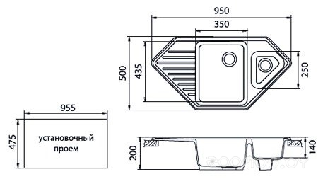 Кухонная мойка GranFest Corner GF-C950E (серый), фото 2