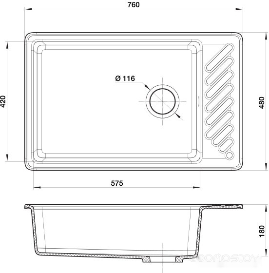 Кухонная мойка GranFest QUARZ GF-ZL51 (песочный), фото 2