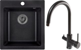 Кухонная мойка Granula GR-4201 + смеситель GR-3509L (шварц)