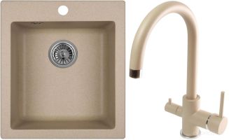 Кухонная мойка Granula GR-4201 + смеситель Spring 35-09L (песочный)