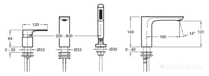 Однорычажный смеситель для ванны с душем Jacob Delafon Aleo+ E72330-CP, фото 2