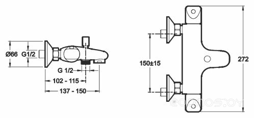 Термостатический однорычажный смеситель для ванны с душем Jacob Delafon Robust E75772-CP, фото 2