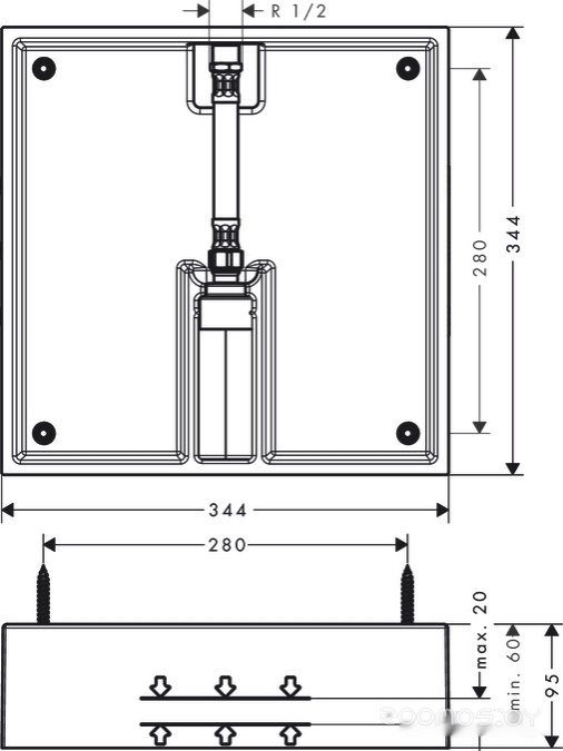 Скрытая часть верхнего душа Hansgrohe Raindance E 400 26254180, фото 2