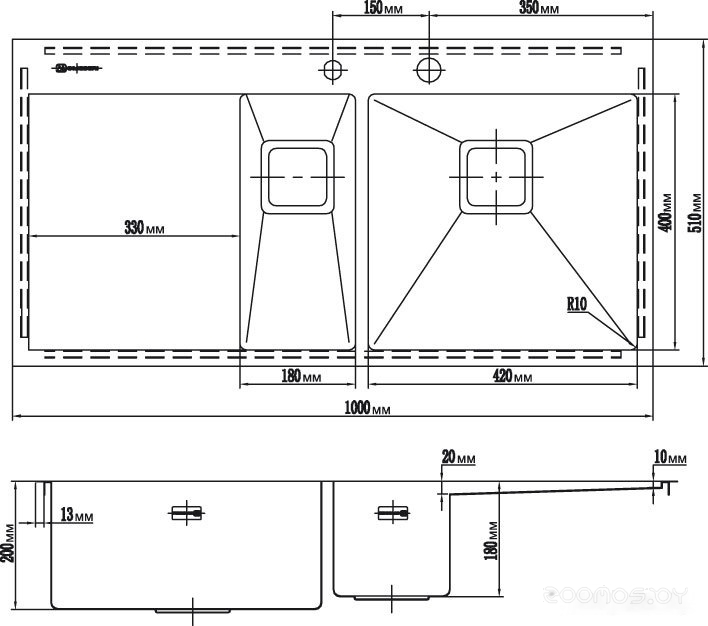 Кухонная мойка Omoikiri Akisame 100-2-GM-L [4993103], фото 2