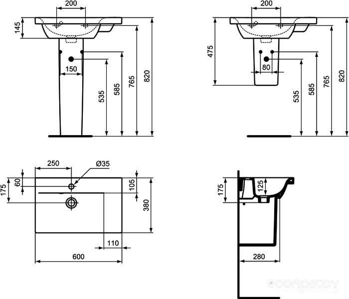 Умывальник Ideal Standard Connect Space 60x38 [E136601], фото 3