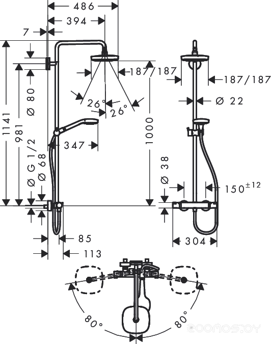 Душевая система Hansgrohe Croma Select E 180 2jet Showerpipe (27256400), фото 2