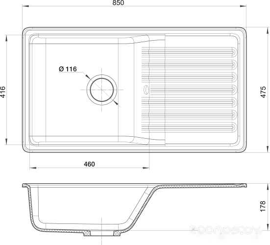 Кухонная мойка GranFest QUARZ GF-ZW73 (бежевый), фото 2