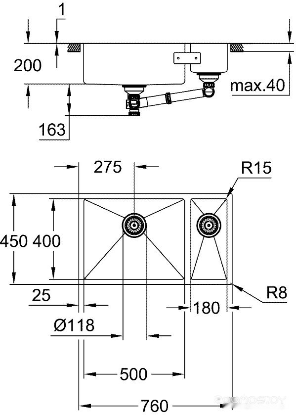 Кухонная мойка Grohe K700U 80-S 76/45 1.5 lh 31575SD1, фото 3