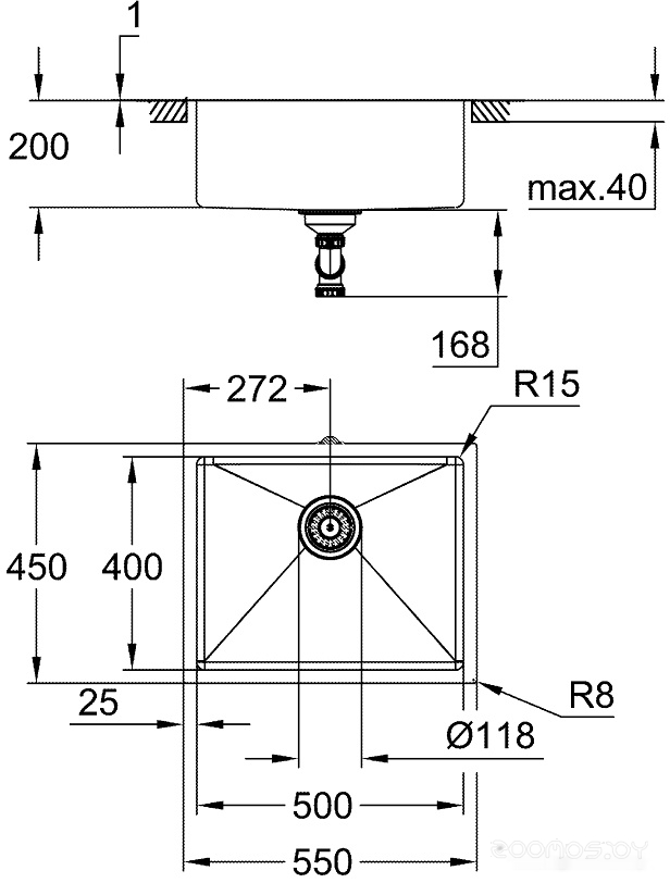 Кухонная мойка Grohe K700U 60-S 54,4/44,4 1.0 31574SD1, фото 3