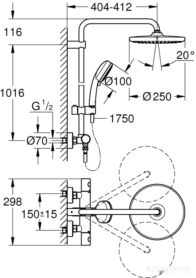 Душевая система Grohe Tempesta Cosmopolitan System 250 26670000, фото 4