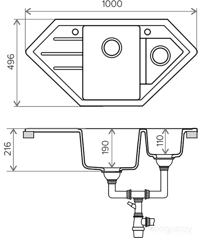 Кухонная мойка Tolero R-114 (белый), фото 2