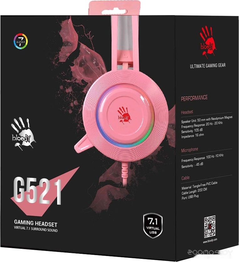 Наушники A4Tech Bloody G521 (розовый), фото 3
