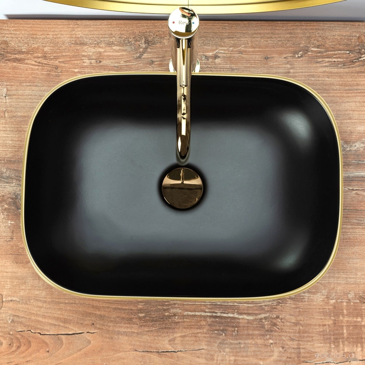 Умывальник Rea Belinda (черный матовый/золотистый), фото 4