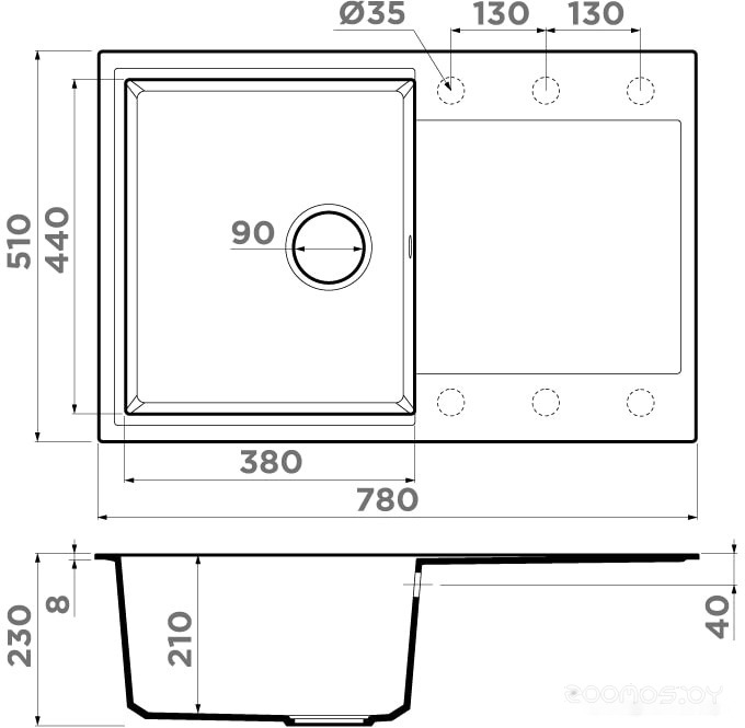Кухонная мойка Omoikiri Daisen 78T BL (черный), фото 5