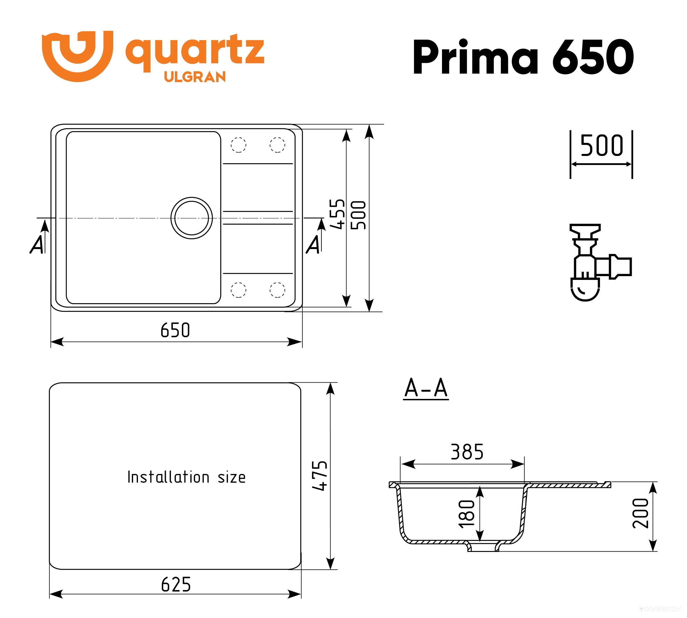 Кухонная мойка Ulgran Quartz Prima 650-02 (лен), фото 2