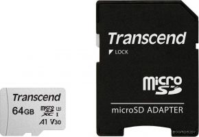 Карта памяти Transcend microSDXC 300S 64GB + адаптер