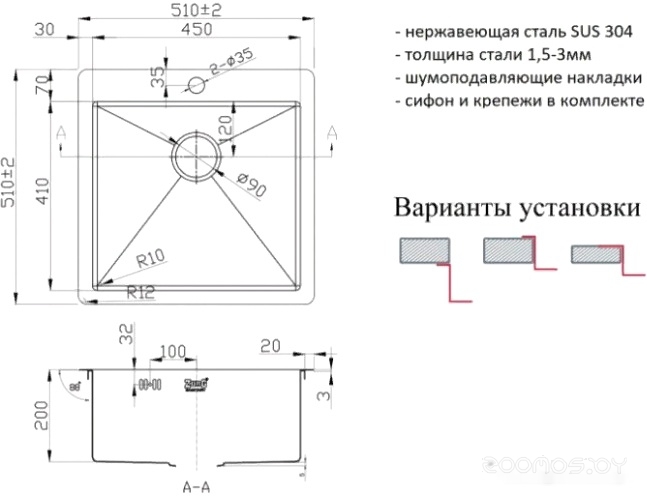 Кухонная мойка Zorg A 5151 (графит/бронза), фото 2