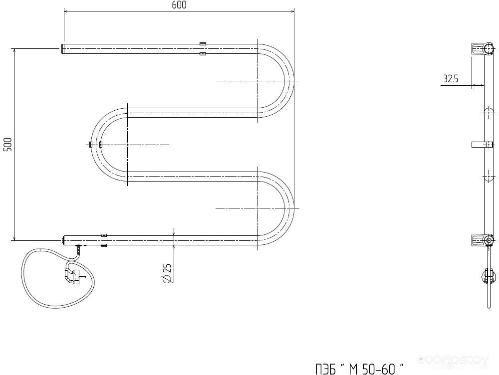 Полотенцесушитель Zorg М-Э 50x60, 40 вт (К-кнопка), фото 5