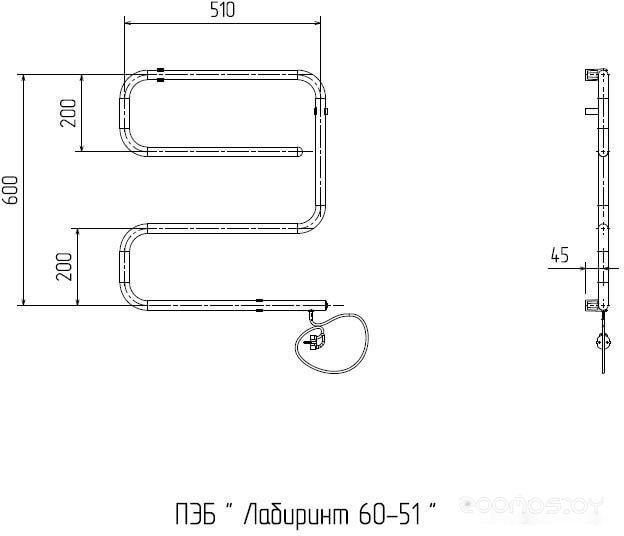 Полотенцесушитель Zorg Лабиринт 60x51, 60 вт (К-кнопка), фото 4