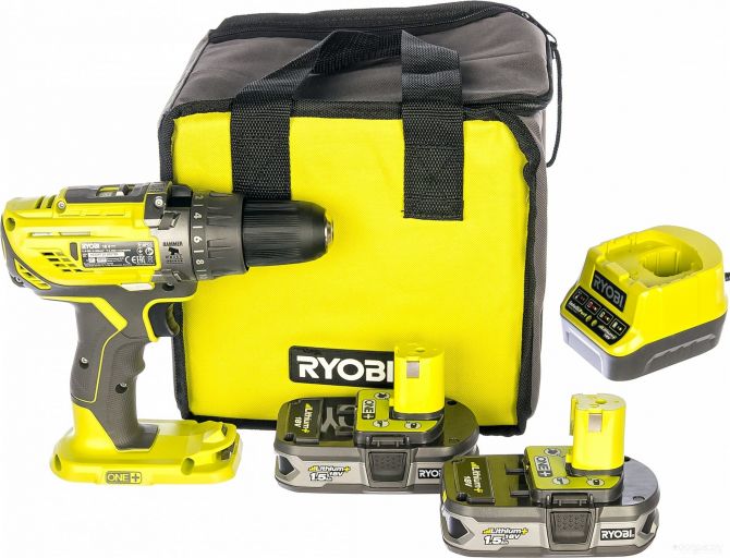Ударная дрель-шуруповерт Ryobi R18PD3-215S 5133003339 (с 2-мя АКБ 1.5 Ah, сумка), фото 1