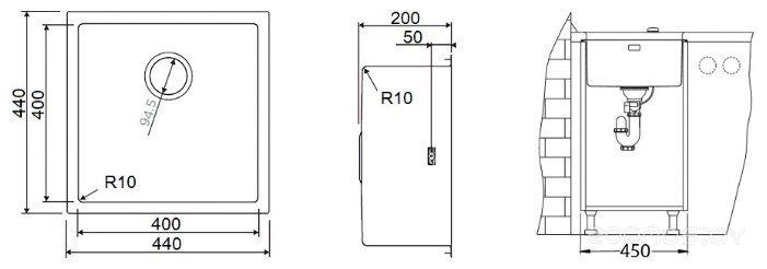 Интегрированная кухонная мойка Omoikiri Taki 44-U/IF-IN, фото 2
