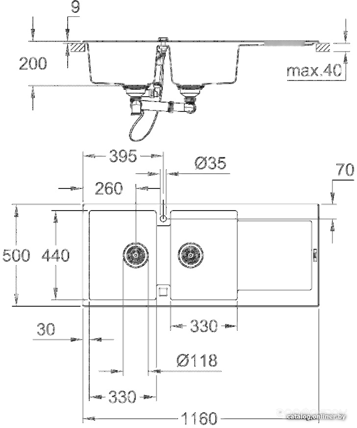 Кухонная мойка Grohe K500 80-C 116/50 2.0 31647AT0 (серый гранит), фото 2