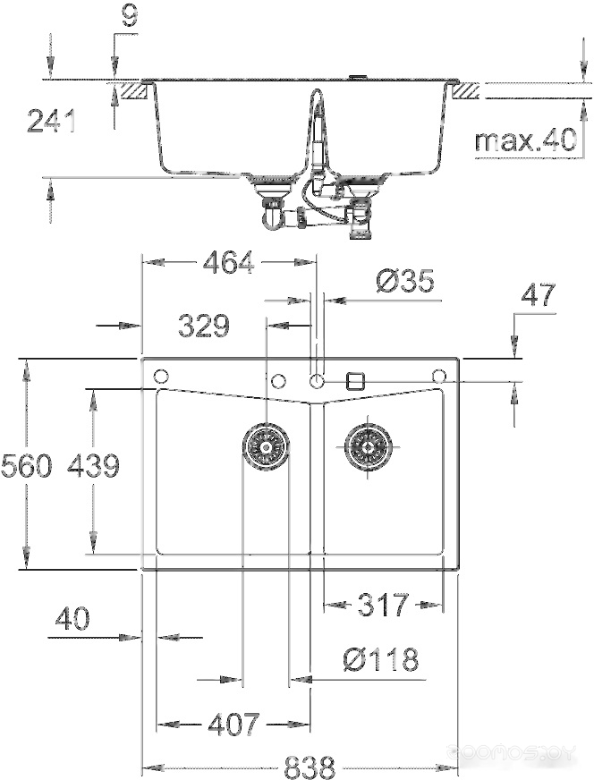 Кухонная мойка Grohe K700 90-C 83.8/55.9 2.0 31657AT0 (серый гранит), фото 2